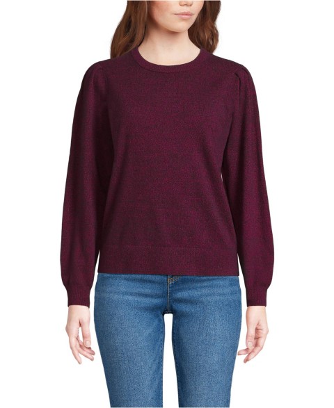 Женские Lands' End Women's Cashmere Puff Sleeve Crew Neck Sweater