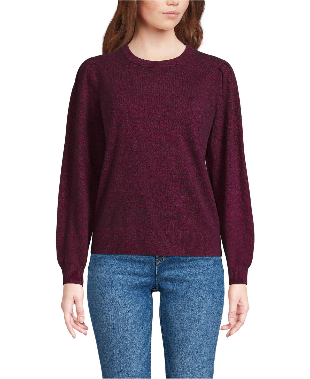 Женские Lands' End Women's Cashmere Puff Sleeve Crew Neck Sweater — фото 1