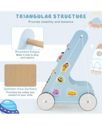 Wooden Baby Walker Push & Pull Learning Activity Center w/ Wheels Push Toy