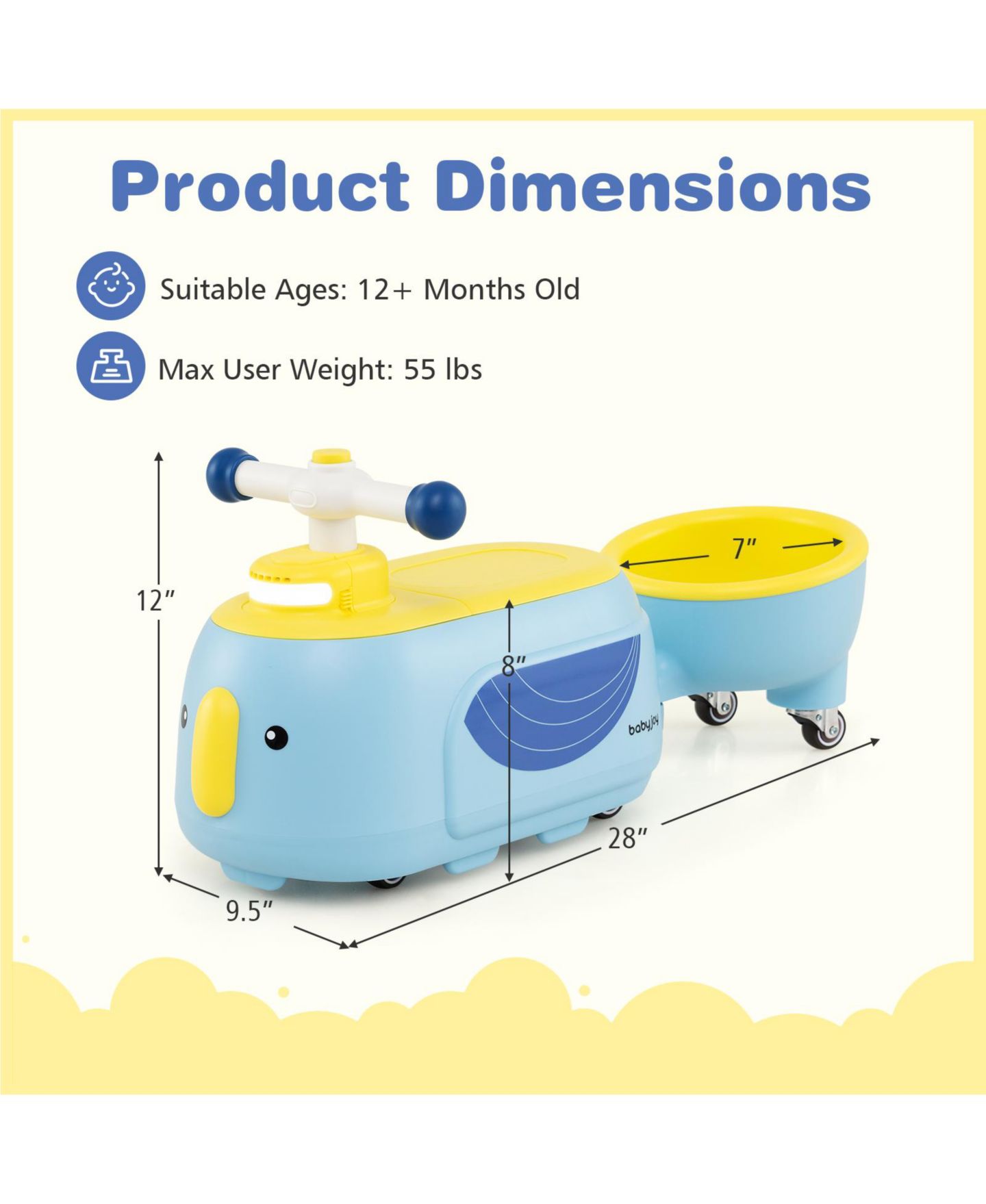 Детская игрушка Gymax 2-in-1 Wiggle Sliding Ride-On Toy, 55 lb. Capacity, Ages 12+ Months, цвет: Синий — фото 3