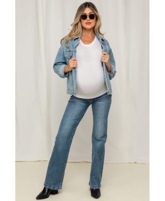 Maternity Navy Blue Lightly Distressed Straight Leg Jeans