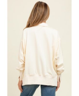 Maternity Cream Snap Button Pullover Henley Maternity Sweatshirt