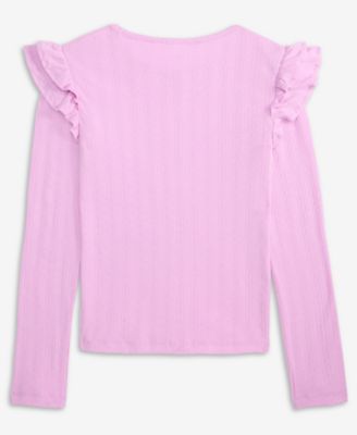 Little & Big Girls Ruffle Sleeve Pointelle Top, Macy's Exclusive