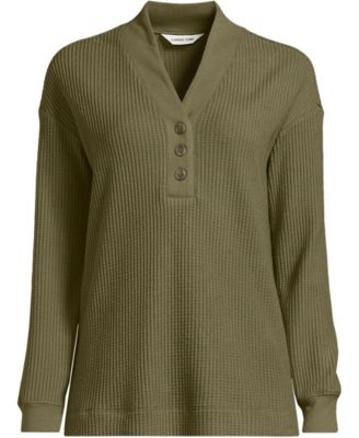 Women's Long Sleeve Waffle Shawl Collar Henley