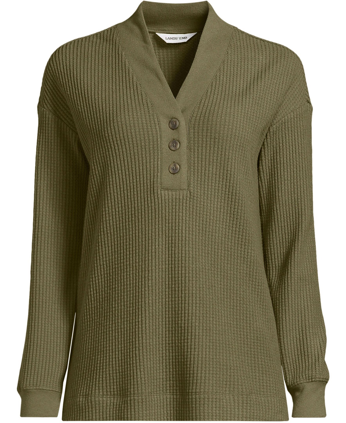 Lands' End Women's Long Sleeve Waffle Shawl Collar Henley