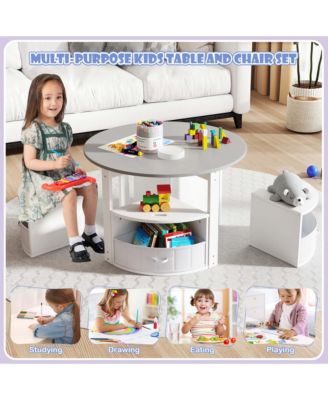 5 Piece Kids Play Table and Chairs Set Round Nesting Table Toddler Furniture