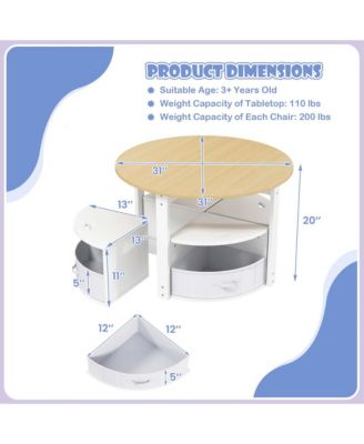 5 Piece Kids Play Table and Chairs Set Round Nesting Table Toddler Furniture