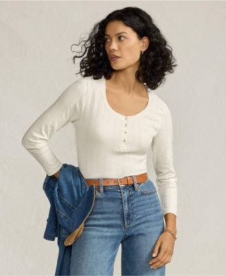 Women's 3/4 Sleeve Variegated Micro Rib Henley