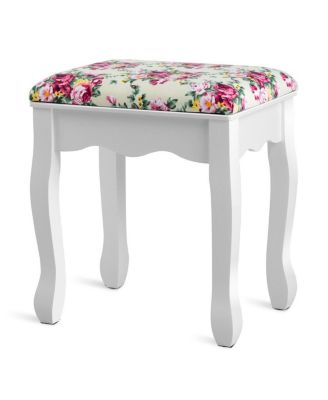 360° Rotatable Mirror, Waterproof Surface & 4-Drawer Storage Vanity Table Set Includes Floral Stool