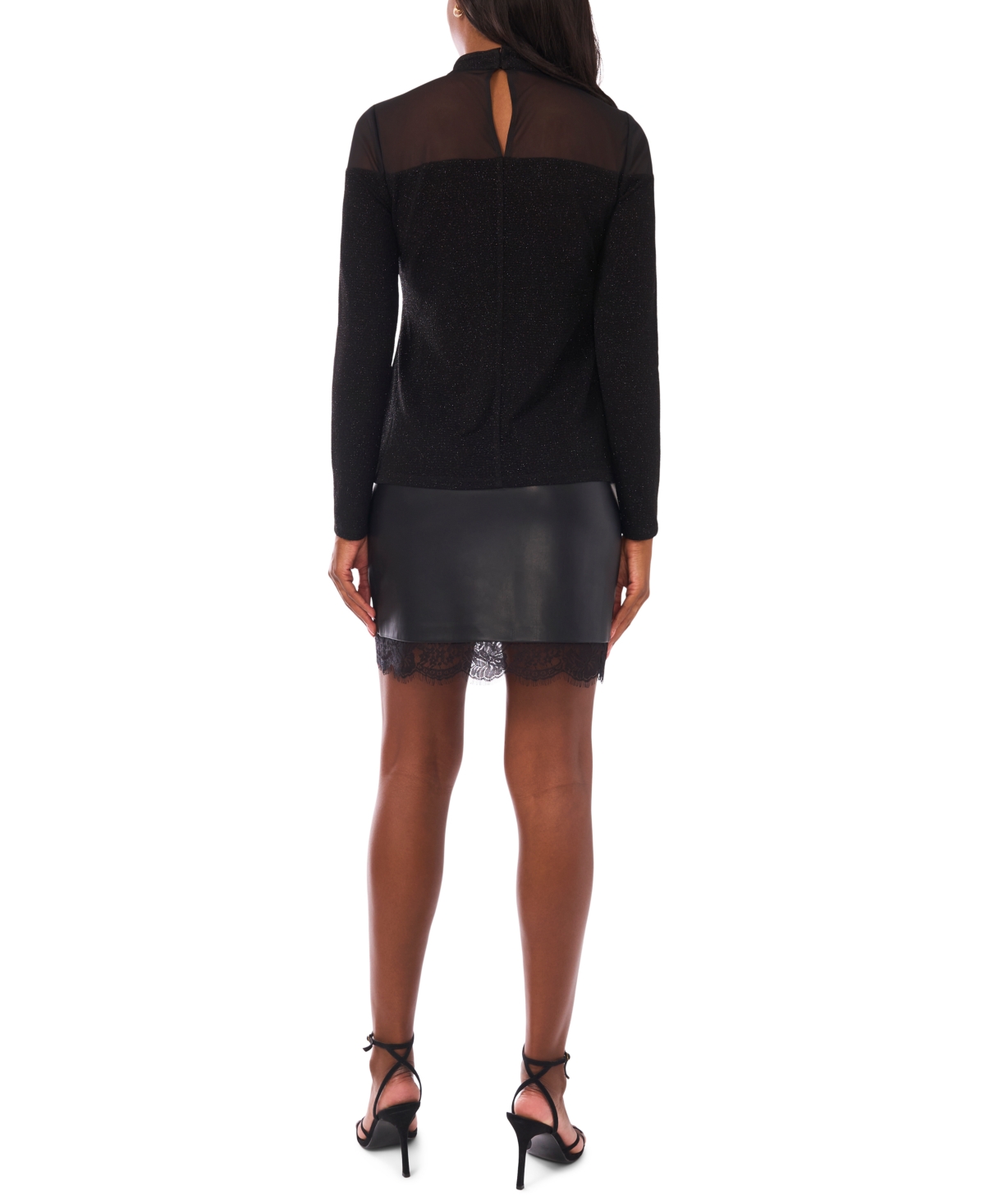 Vince Camuto Illusion Yoke Mock Neck Top In Black