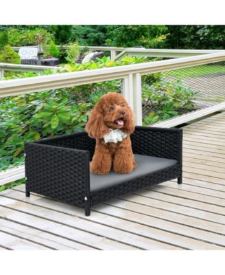 Rattan Dog Bed with Waterproof Soft Cushion for Medium Small Dogs Cats