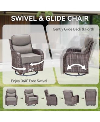 Crescent Outdoor 2-Person Wicker Glider Patio Swivel Chairs with Olefin 6 in. Thick Cushions