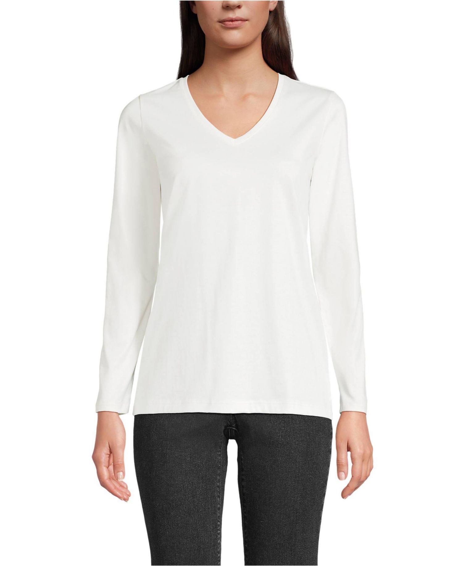 Petite Relaxed Supima Cotton Long Sleeve V-Neck T-Shirt