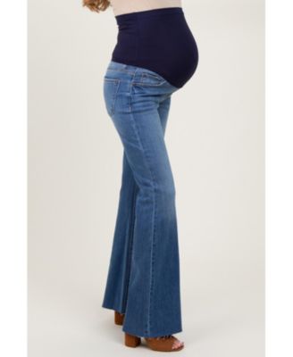 Blue Raw Cut Hem Flare Maternity Jeans