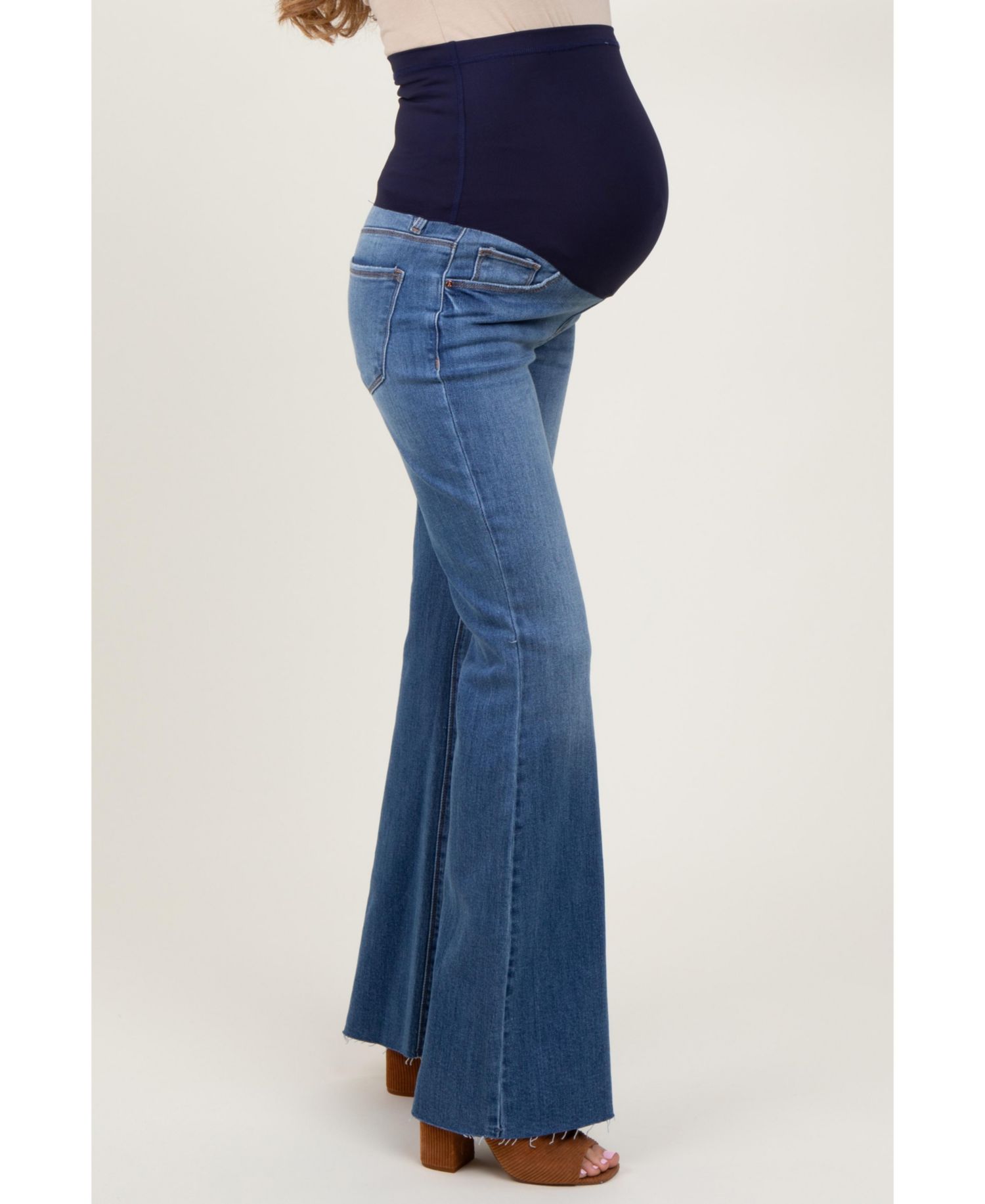 Women's Blue Raw Cut Hem Flare Jeans