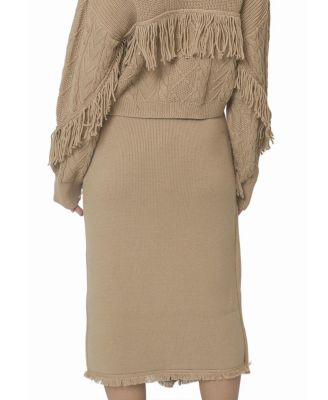 Central Park West Women's Elyse Fringe Assymetrical Midi Skirt