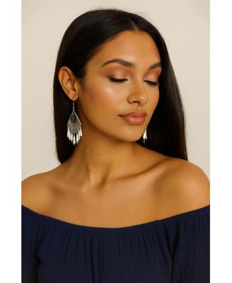 Black Cat's Eye Stone Boho Dangle Earrings for Women