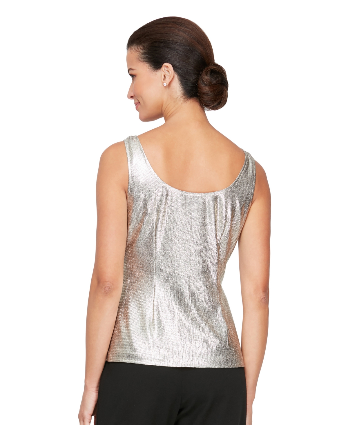 Alex Evenings Women's Petite Foil Knit Twinset In Metallic