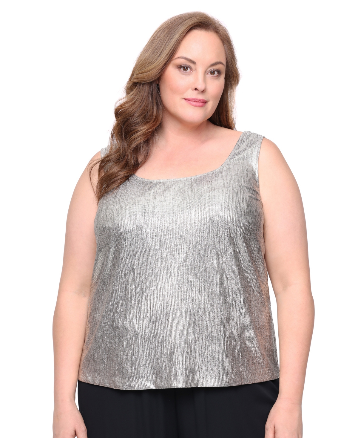 Alex Evenings Women's Plus Size Foil Knit Twinset In Silver