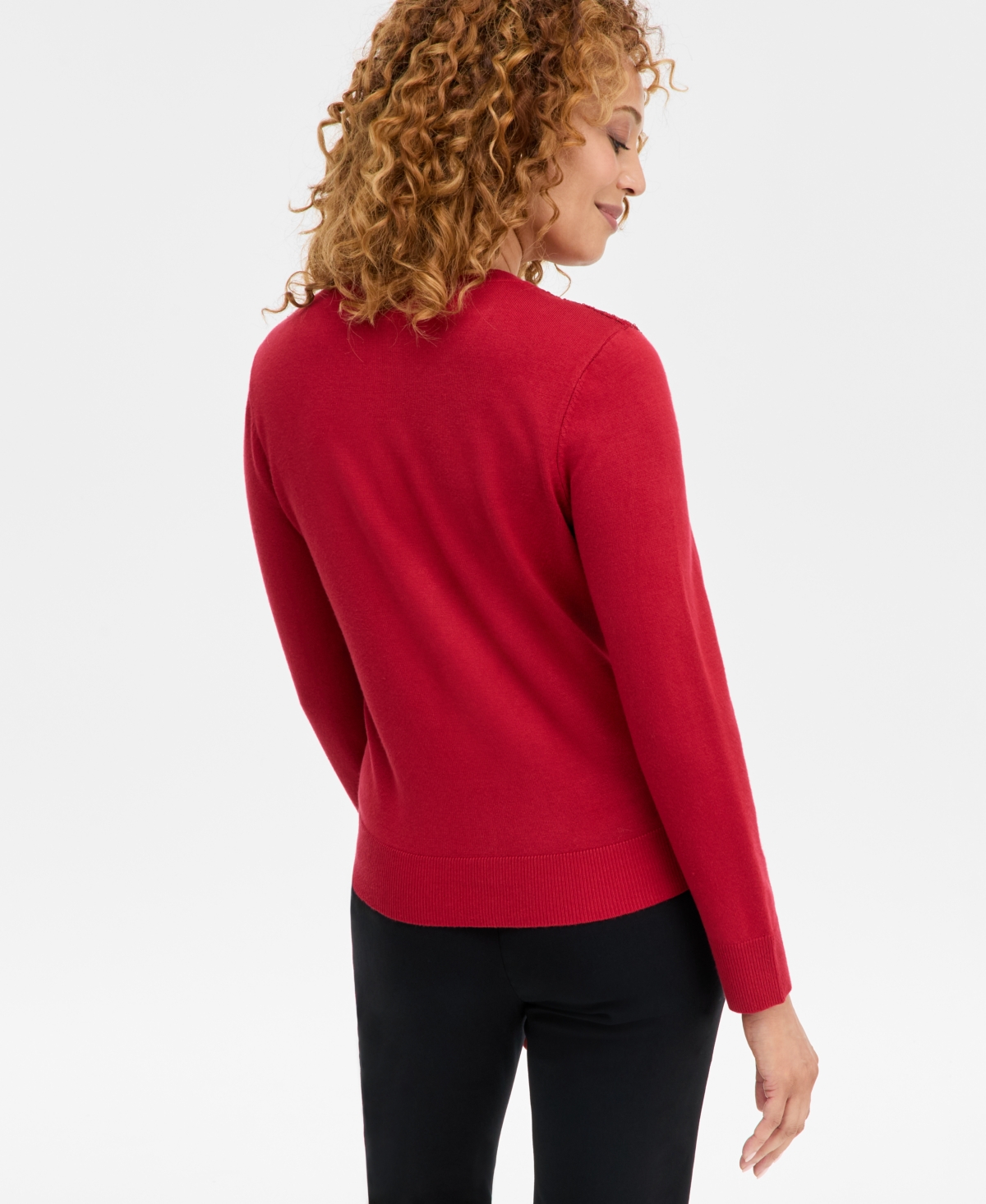 Jm Collection Petite Textured Long-sleeve Cardigan, Macy's Exclusive In Red