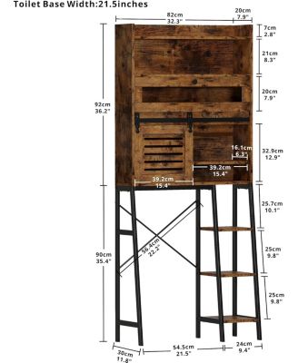 Over The Toilet Storage with Cabinet for Bathroom, Vintage Brown