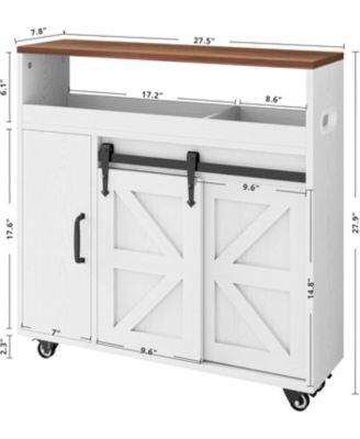 Toilet Paper Cabinet with Rolling Wheels, Paper Holes, White/Walnut