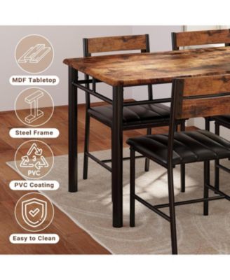 4 PC Wood high backrests and thick padded seats Dining Table Set
