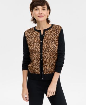 Women's Printed Satin-Front Party Cardigan, Macy's Exclusive