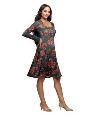 Women's Long Sleeve Fit and Flare Dress