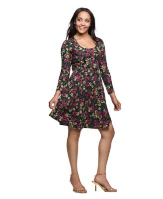 Women's Floral Print Long Sleeve Fit and Flare Mini Dress