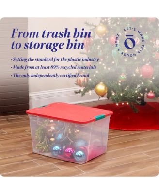 64 Qt Secure Latch Clear Plastic Storage Container Bin w/ Red Lid, 2 Pack