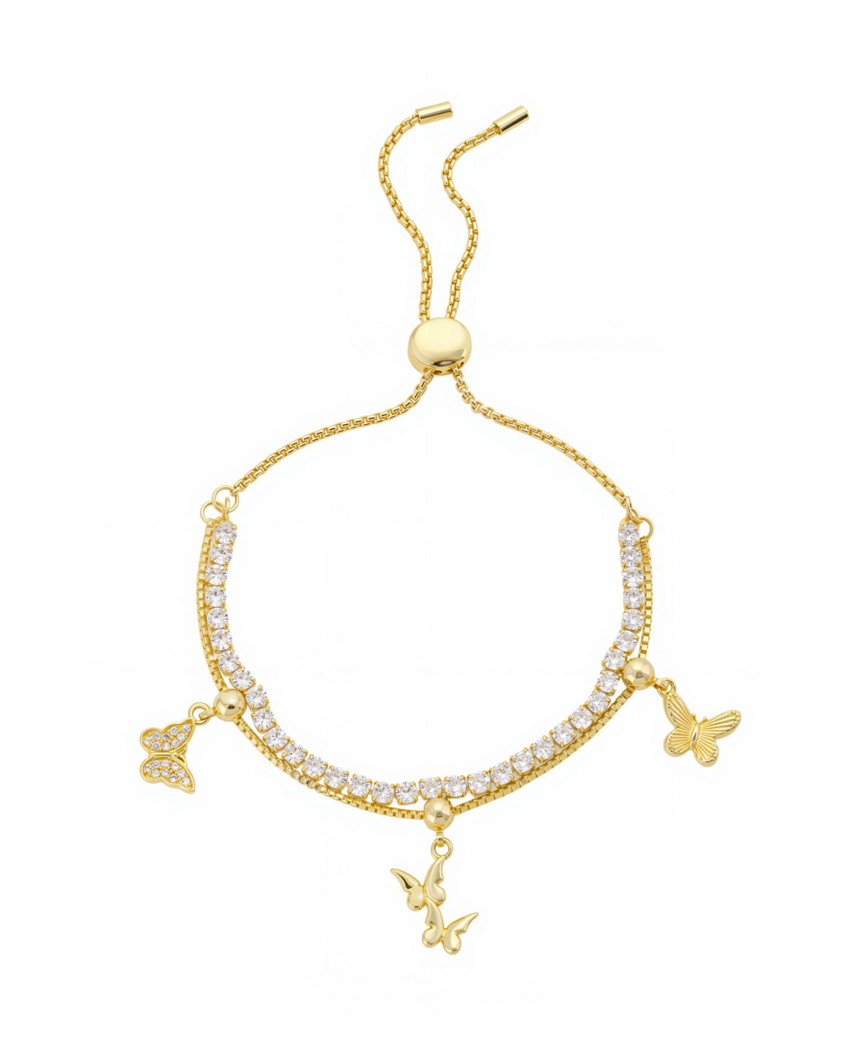 Unwritten Cubic Zirconia Butterfly Charm Bolo Bracelet In Gold
