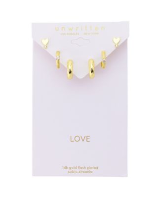 Cubic Zirconia Heart Stud and Hoops Earring Set