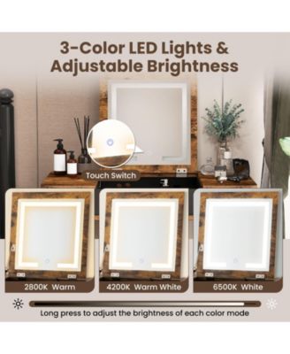 Vanity Table Set with Flip Top Mirror and 6 Storage Compartments