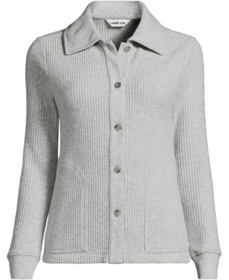 Women's Petite Long Sleeve Waffle Collared Shacket