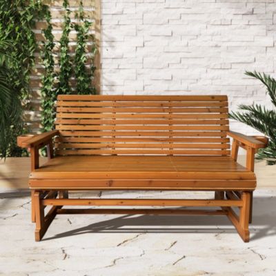 Patio Glider with Cup Holders, High Roll Back and Deep Contoured Seat, 3-Seater, Heavy Duty 800 Lb, 5 Feet (Brown, 3-Seater)