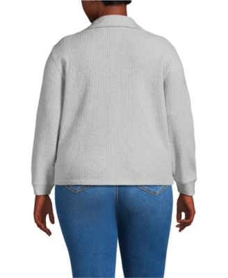 Plus Size Long Sleeve Waffle Collared Shacket