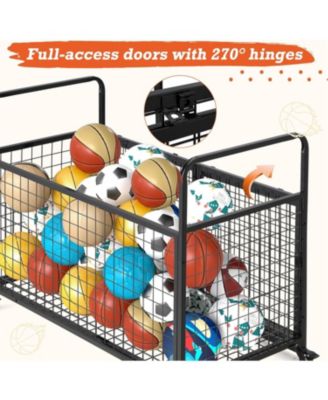 Ball Cart Storage, Rolling Basketball Bin with Wheels for Garage, School, Gym, Sports Equipment and Toy Organizer,Extra Large