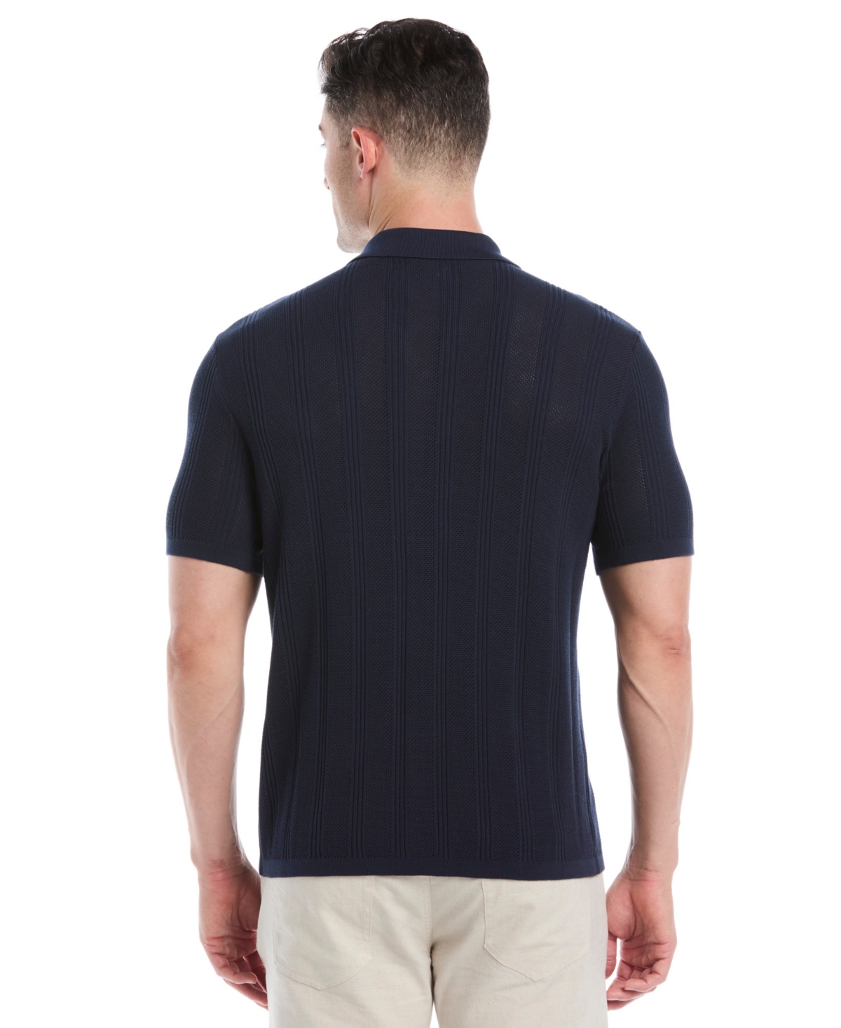 Cubavera Men's Short Sleeve Camp Collar Sweater Button-front Shirt In Blue