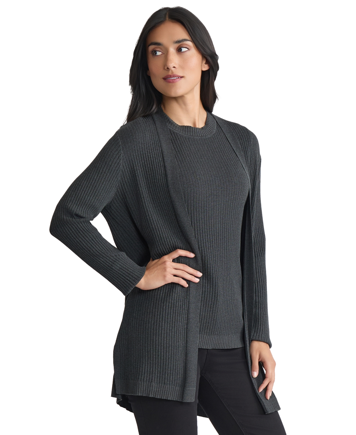 Jones New York Women's Sutton Open Front Long Sleeve Cardigan Sweater