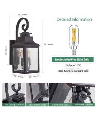 23 Inch Vintage Black Outdoor Wall Lantern Light with Clear Seeded Glass for Porch and Patio