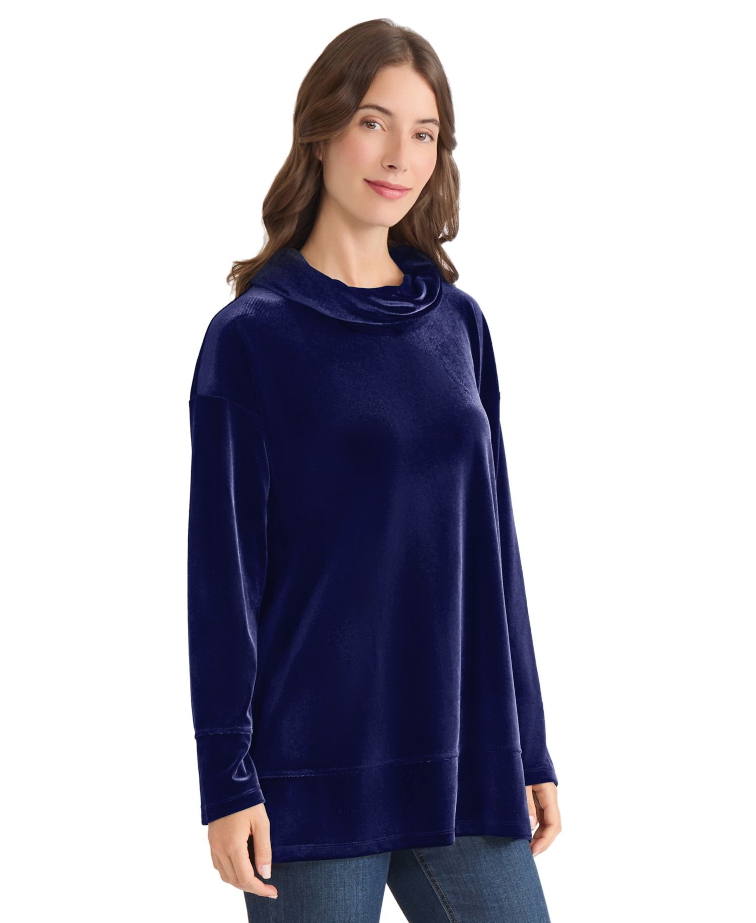 Women's Cowl Neck Velour Side Slit Sweater