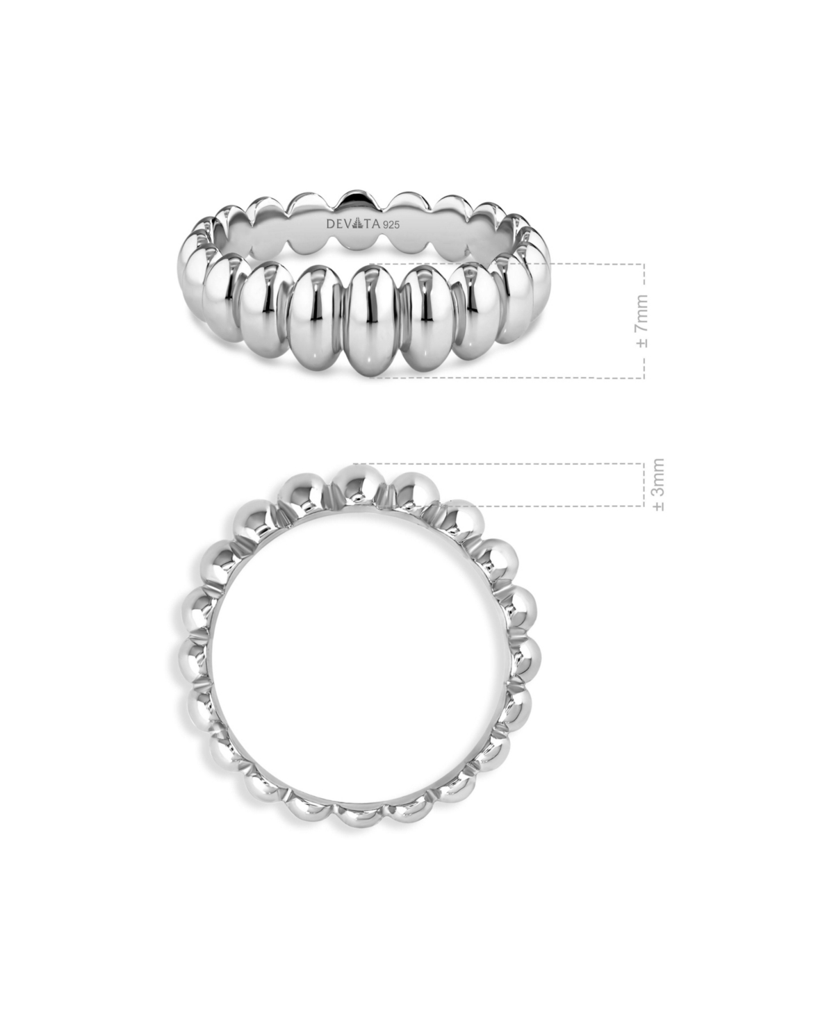 Devata Puffy Ribbed Ring in Rhodium Plated Sterling Silver
