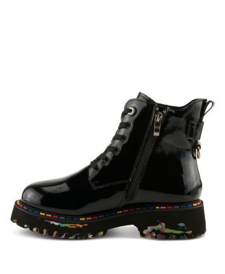 Mistique Waterproof Leather Lace-Up Rain Boot with Artistic Outsole and Side Zipper
