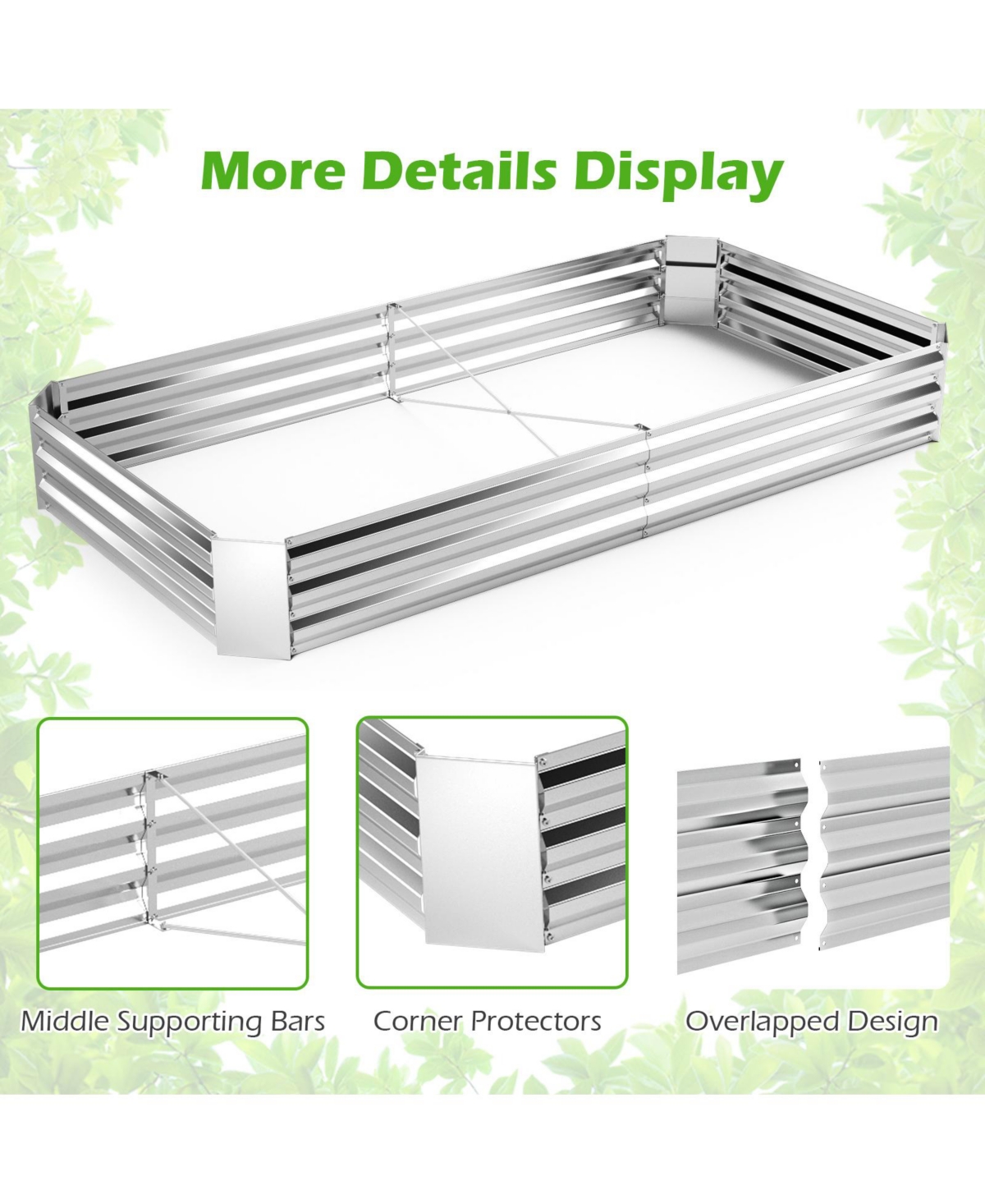 Gymax 2PCS Galvanized Raised Garden Bed Elevated Rectangle Plant Box 8 x 4 x 1FT