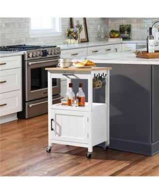 35” H Pine Wood, MDF, And Particle Board Kitchen Island Cart Storage Rolling Kitchen Cart