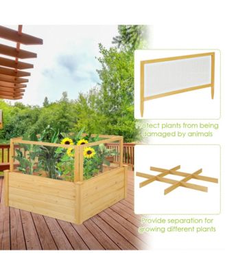Raised Garden Bed Guard Fence Wooden Garden Box with 9 Grids & Critter