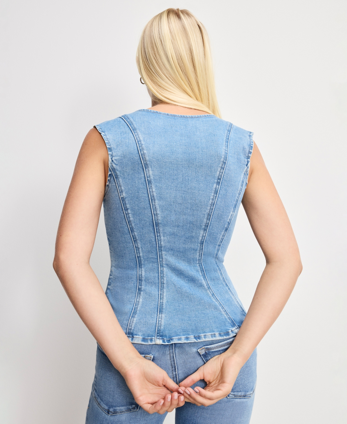 Good American Dolly Lace-up Peplum Top In Blue