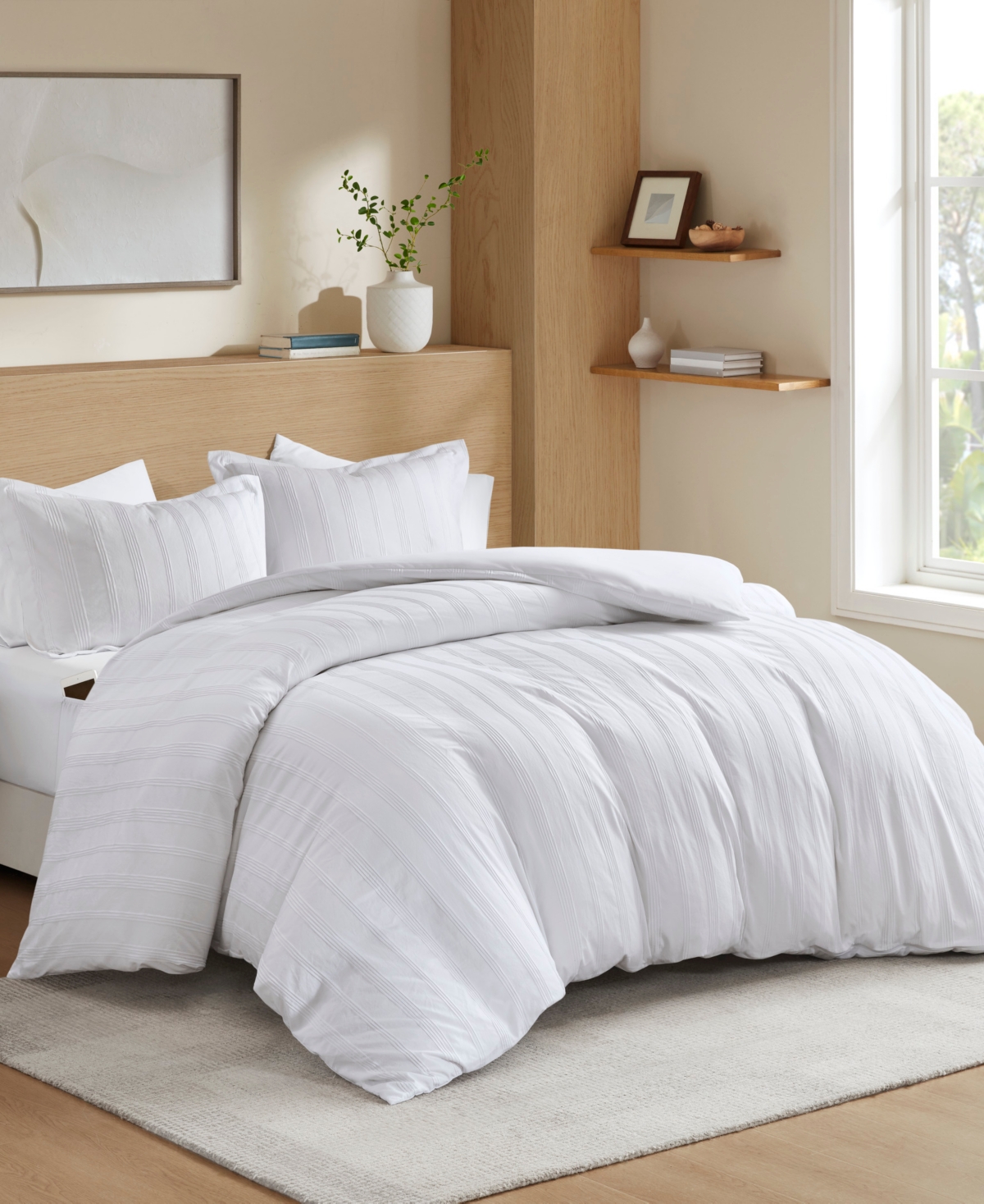 510 Design Logan Woven Striped 3-pc. Duvet Cover Set, Queen In White