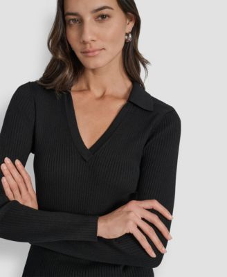 Petite Ribbed Johnny-Collar Sweater
